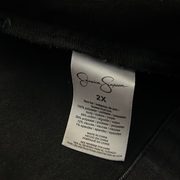 Jessica Simpson fur lined denim moto jacket plus size - Picture 3 of 7